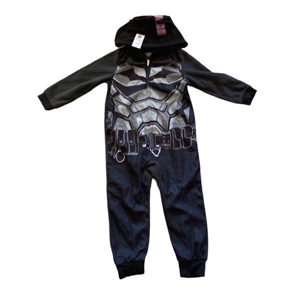 BOYS DC BATMAN ONE PIECE ZIP UP PAJAMAS WITH HOOD - SIZE 4 - NWT - Picture 2 of 5